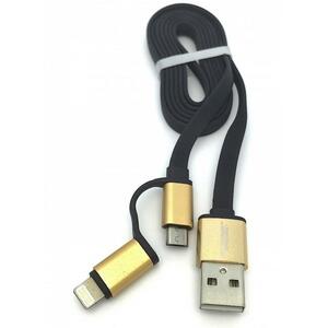 Дата кабель USB 2.0 AM to Lightning + Micro 5P 1.0m Flat Black Auzer (AC-D1BK)