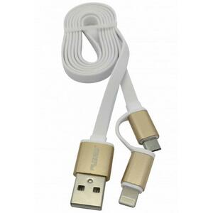 Дата кабель USB 2.0 AM to Lightning + Micro 5P 1.0m Flat White Auzer (AC-D1WH)