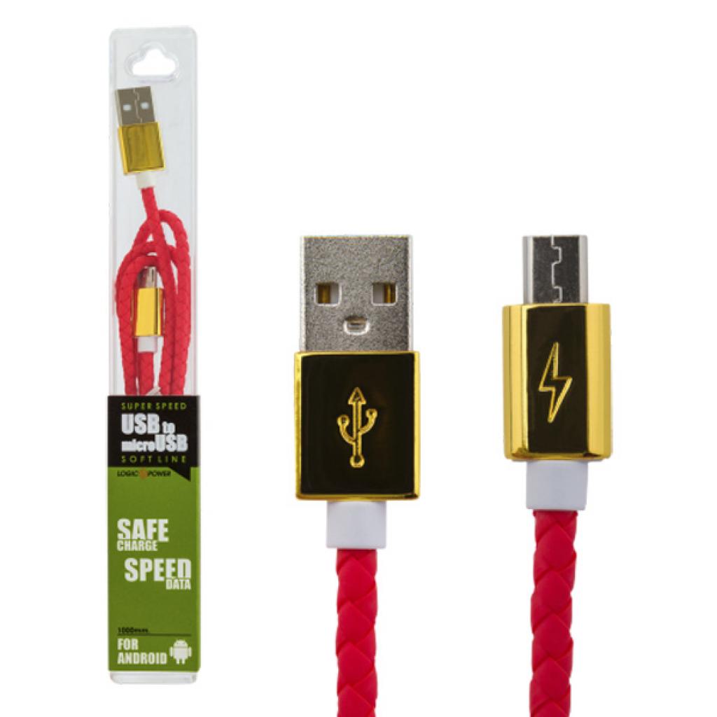 Дата кабель USB 2.0 AM to Micro 5P 1.0m R (кож. плетение) красный LogicPower (5130) - 3