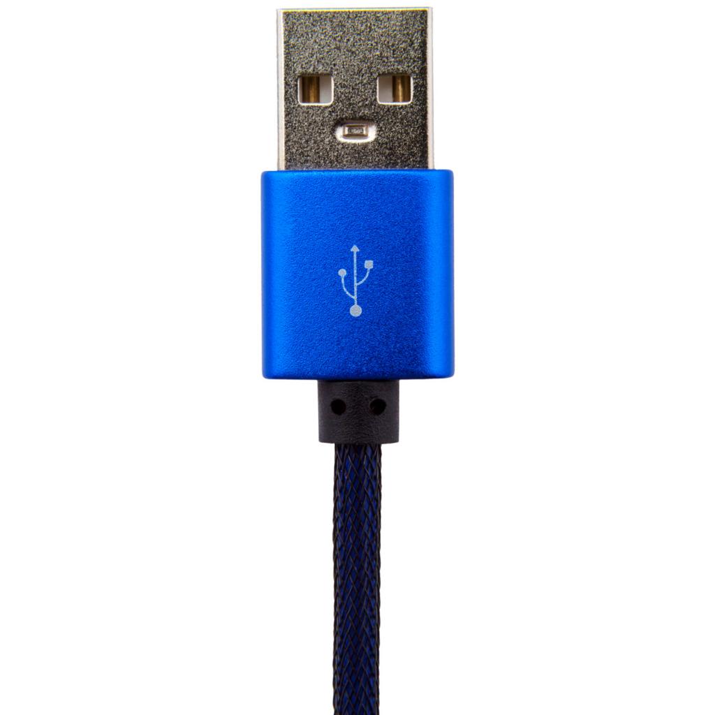 Дата кабель USB 2.0 AM to Micro 5P 1.0m Bl (метал. плетение) синий LogicPower (5118) - 1