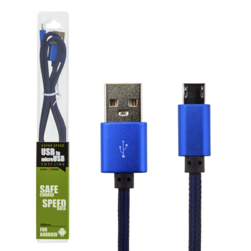 Дата кабель USB 2.0 AM to Micro 5P 1.0m Bl (метал. плетение) синий LogicPower (5118) - 3