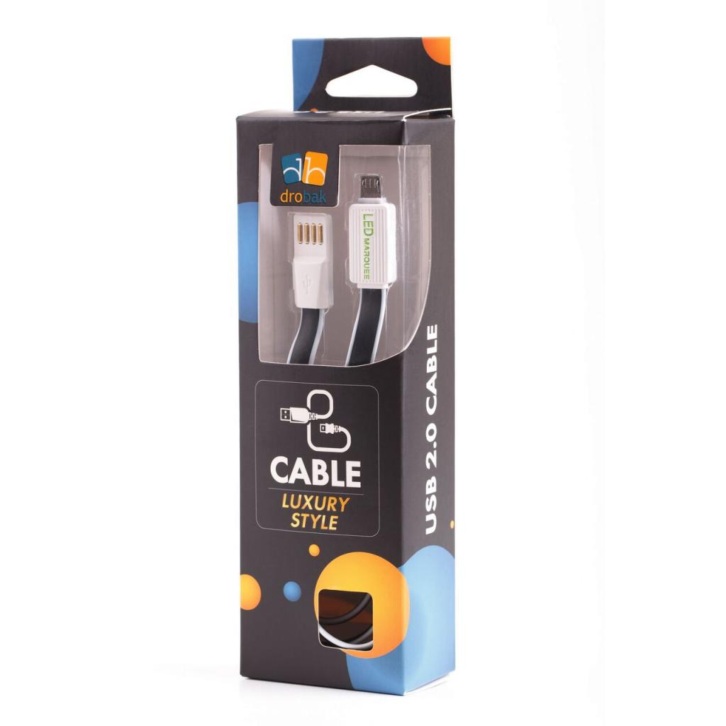 Дата кабель USB 2.0 - Micro USB 1,2A LED плоский (Black) 1,0м Drobak (218762) - 1