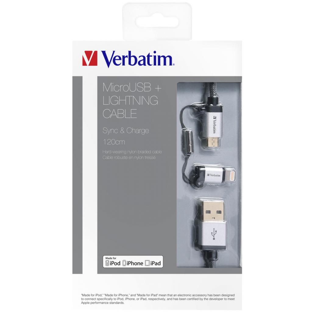 Дата кабель USB 2.0 AM to Lightning + Micro 5P 1.2m Verbatim (48857) - 2