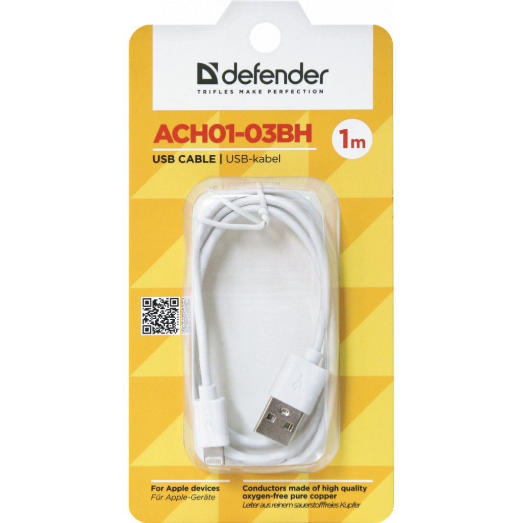 Дата кабель USB 2.0 AM to Lightning 1.0m ACH01-03BH white Defender (87479) - 2 Дата кабель USB 2.0 AM to Lightning 1.0m ACH01-03BH white Defender (87479) - 2