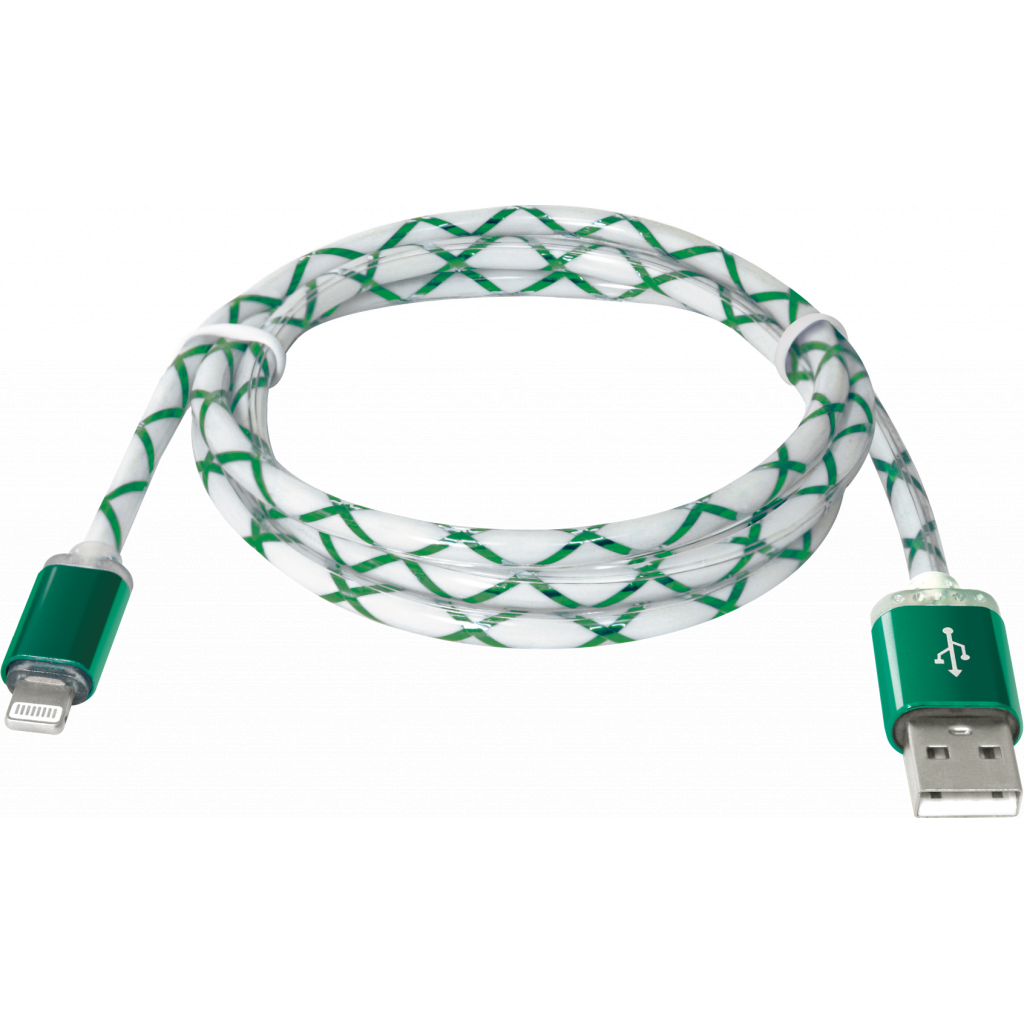 Дата кабель USB 2.0 AM to Lightning 1.0m ACH03-03LT GreenLED backlight Defender (87553) - 1
