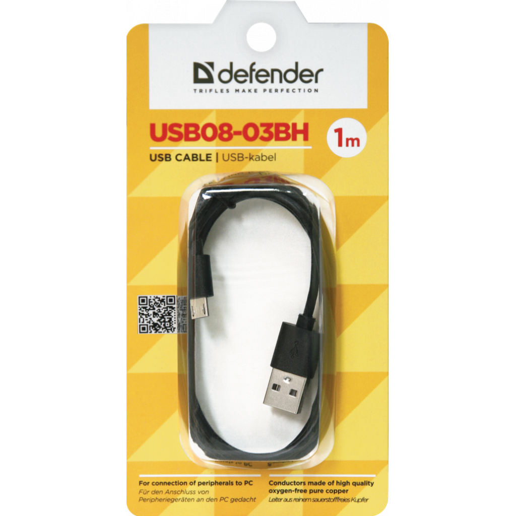 Дата кабель USB08-03BH USB - Micro USB, black, 1m Defender (87476) - 2