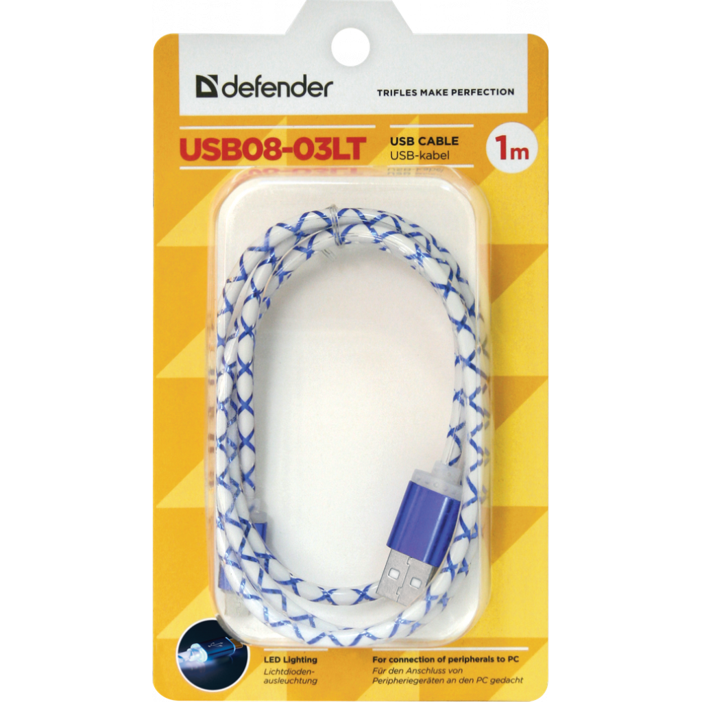 Дата кабель USB08-03LT USB - Micro USB, BlueLED backlight, 1m Defender (87555) - 2 Дата кабель USB08-03LT USB - Micro USB, BlueLED backlight, 1m Defender (87555) - 2