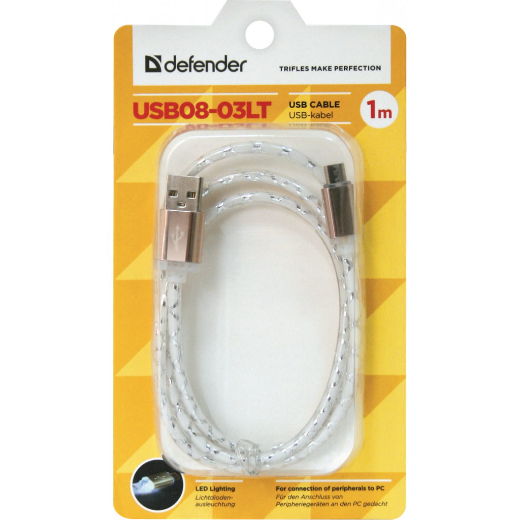 Дата кабель USB08-03LT USB - Micro USB, GrayLED backlight, 1m Defender (87554) - 2