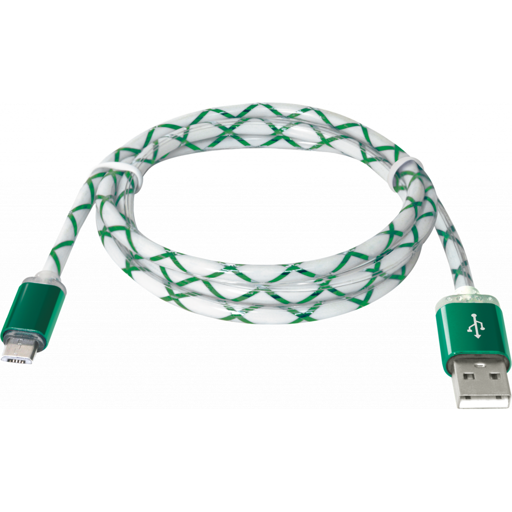 Дата кабель USB08-03LT USB - Micro USB, GreenLED backlight, 1m Defender (87557) - 1