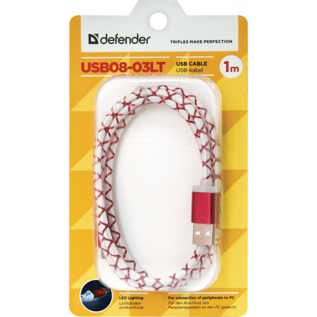 Дата кабель USB08-03LT USB - Micro USB, RedLED backlight, 1m Defender (87556) - 2 Дата кабель USB08-03LT USB - Micro USB, RedLED backlight, 1m Defender (87556) - 2