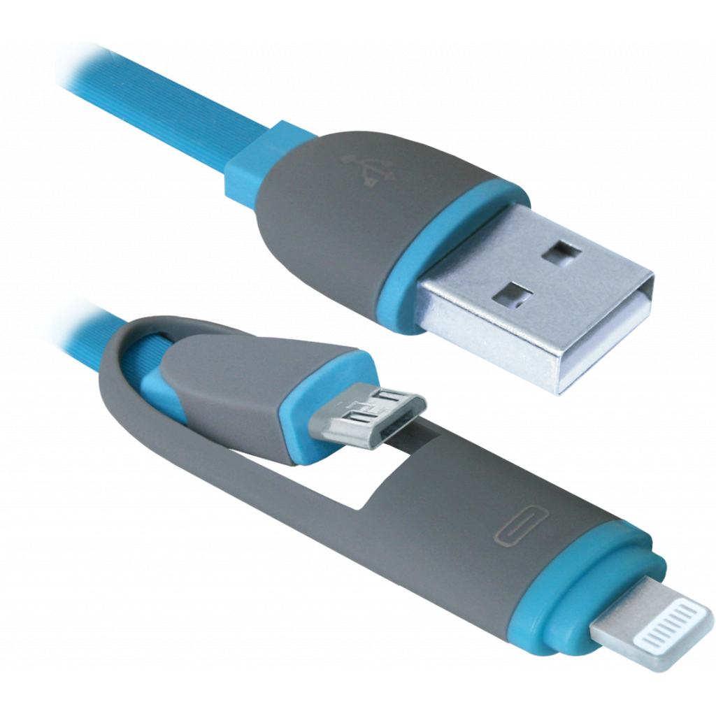 Дата кабель USB10-03BP USB - Micro USB/Lightning, blue, 1m Defender (87487) - 1 Дата кабель USB10-03BP USB - Micro USB/Lightning, blue, 1m Defender (87487) - 1