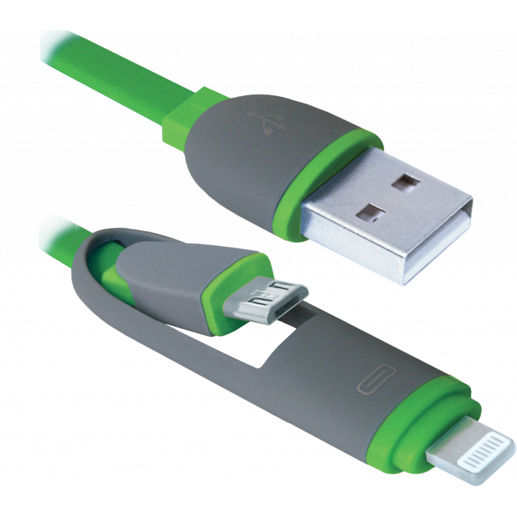 Дата кабель USB10-03BP USB - Micro USB/Lightning, green, 1m Defender (87489) - 1 Дата кабель USB10-03BP USB - Micro USB/Lightning, green, 1m Defender (87489) - 1