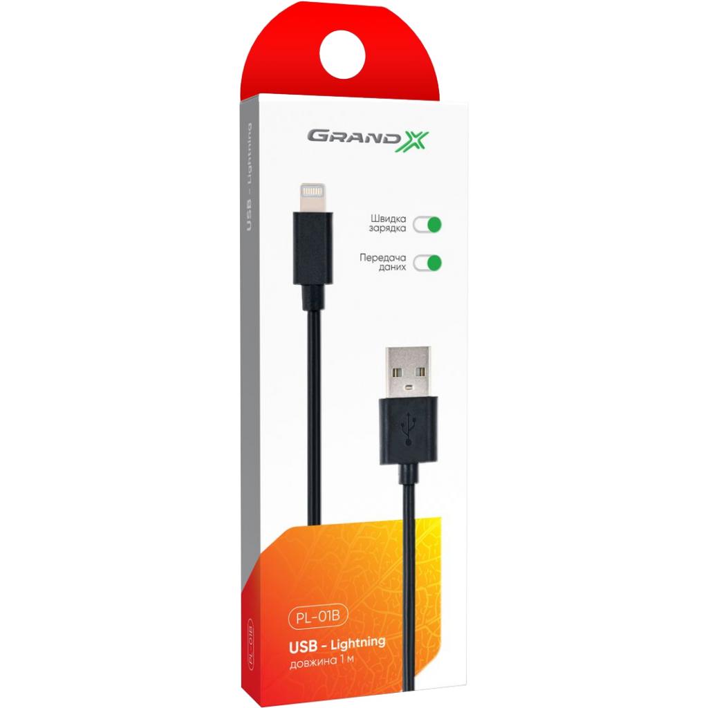 Дата кабель USB 2.0 AM to Lightning 1.0m Cu, 2.1А, Black Grand-X (PL01B) - 3