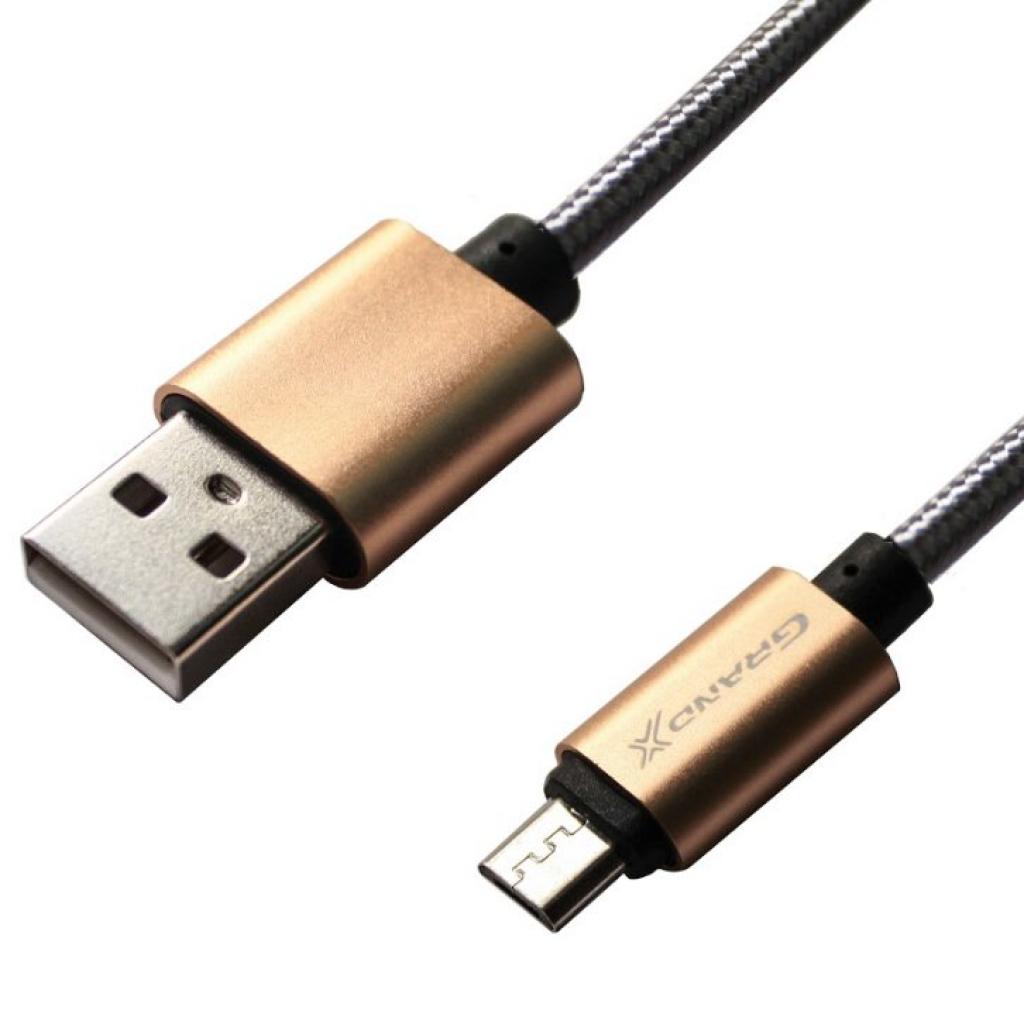Дата кабель USB 2.0 AM to Micro 5P 1.0m Grey/Gold Grand-X (FM01GG)