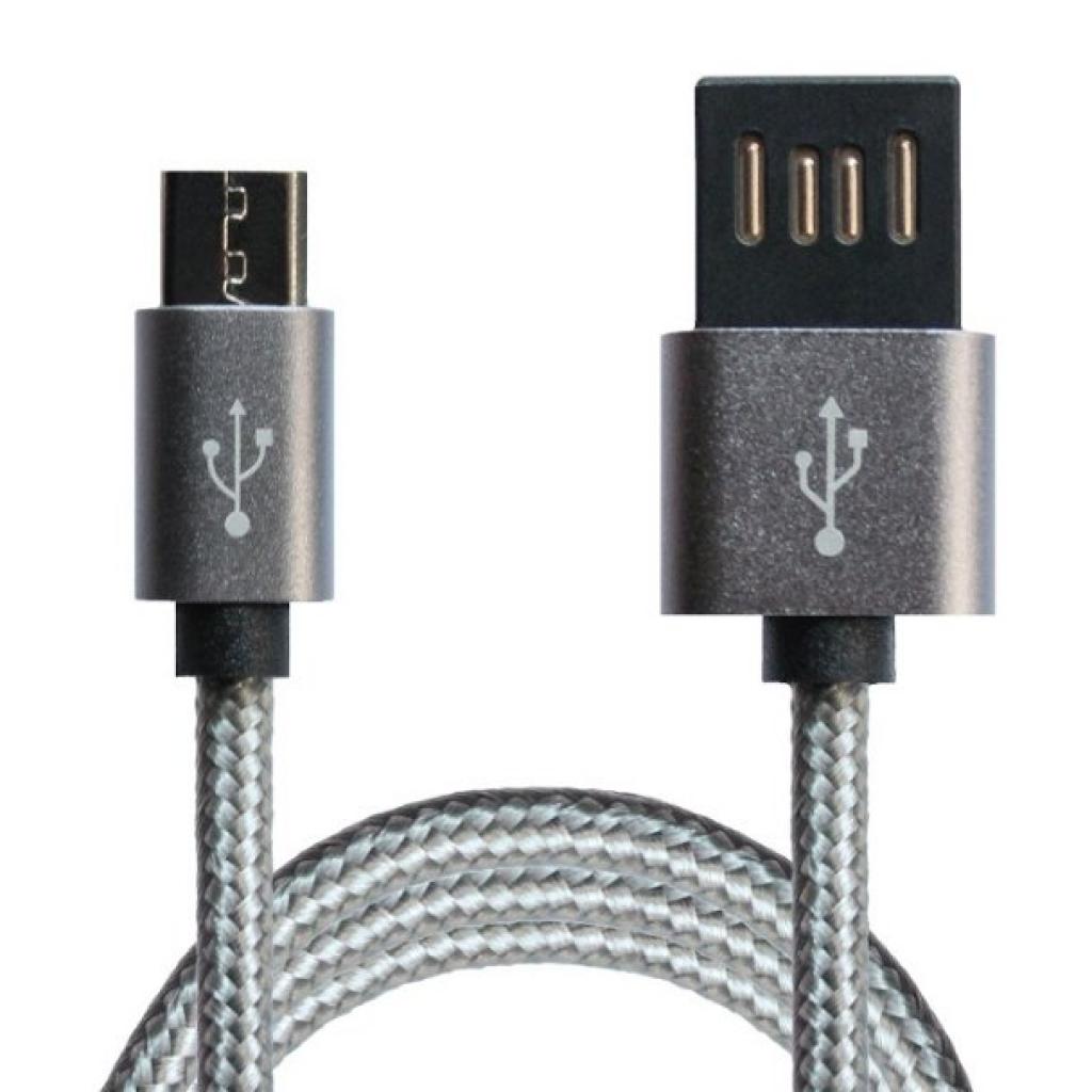 Дата кабель USB 2.0 AM to Micro 5P 1.0m Grey/Black Grand-X (FM02) - 2