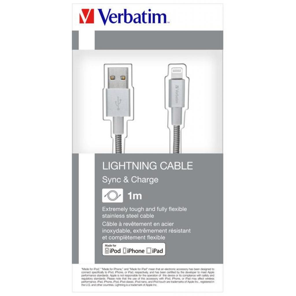 Дата кабель USB 2.0 AM to Lightning 1.0m silver Verbatim (48859) - 3