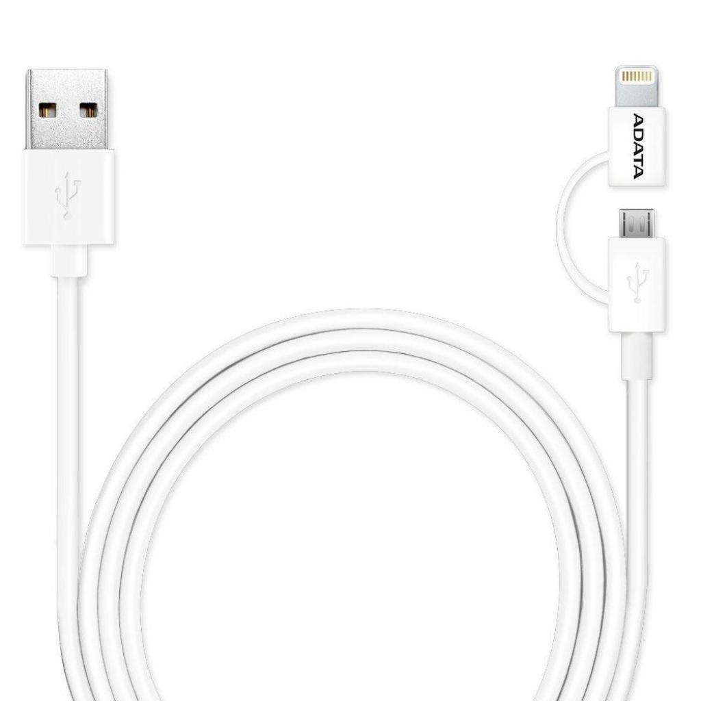 Дата кабель USB 2.0 AM to Lightning + Micro 5P 1.0m MFI ADATA (AMFI2IN1-100CM-CWH)
