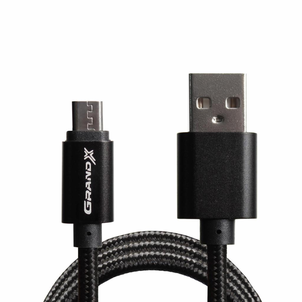 Дата кабель USB 2.0 AM to Micro 5P 1.0m Black/Black Grand-X (FM01BB) - 1