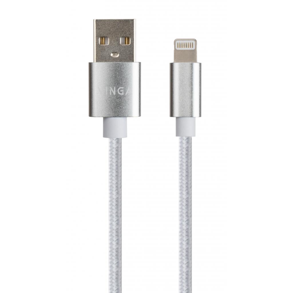 Дата кабель USB 2.0 AM to Lightning 1m nylon silver Vinga (VCPDCLNB1S) - 1
