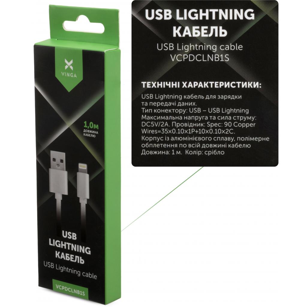 Дата кабель USB 2.0 AM to Lightning 1m nylon silver Vinga (VCPDCLNB1S) - 3