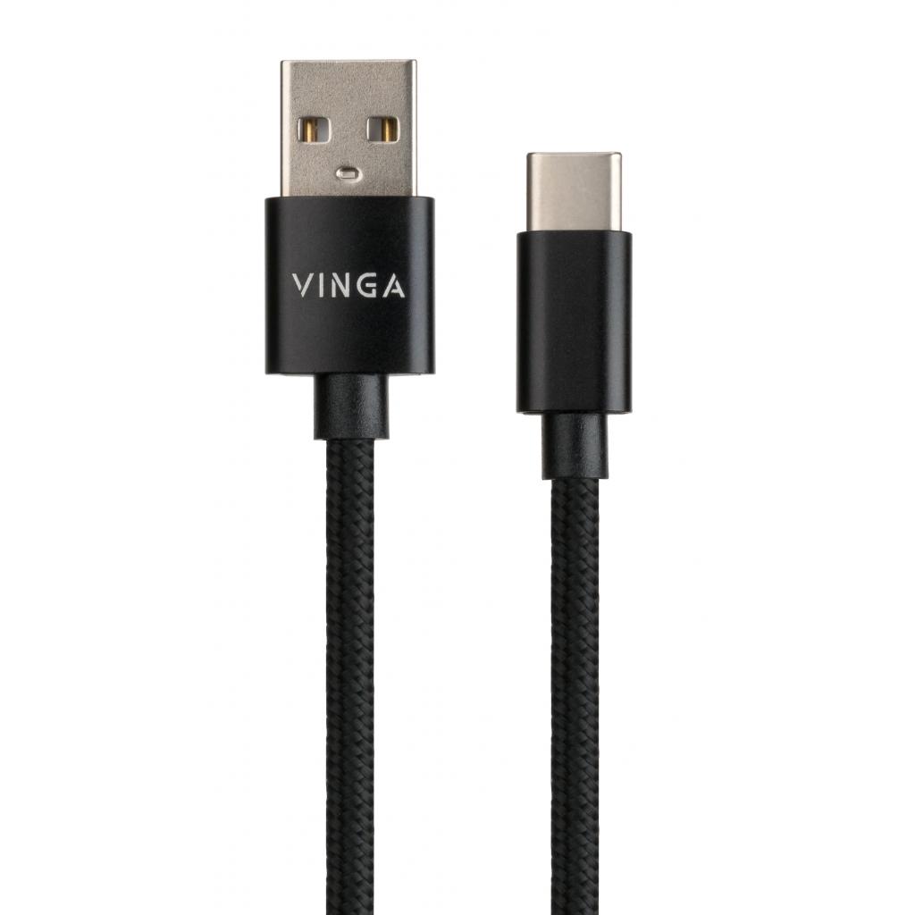 Дата кабель USB 2.0 AM to Type-C 1m nylon black Vinga (VCPDCTCNB1BK) - 1 Дата кабель USB 2.0 AM to Type-C 1m nylon black Vinga (VCPDCTCNB1BK) - 1