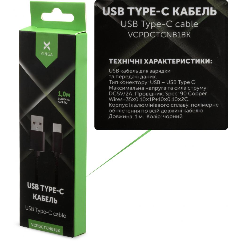 Дата кабель USB 2.0 AM to Type-C 1m nylon black Vinga (VCPDCTCNB1BK) - 3 Дата кабель USB 2.0 AM to Type-C 1m nylon black Vinga (VCPDCTCNB1BK) - 3