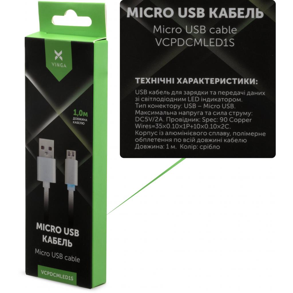 Дата кабель USB 2.0 AM to Micro 5P 1m LED silver Vinga (VCPDCMLED1S) - 3 Дата кабель USB 2.0 AM to Micro 5P 1m LED silver Vinga (VCPDCMLED1S) - 3