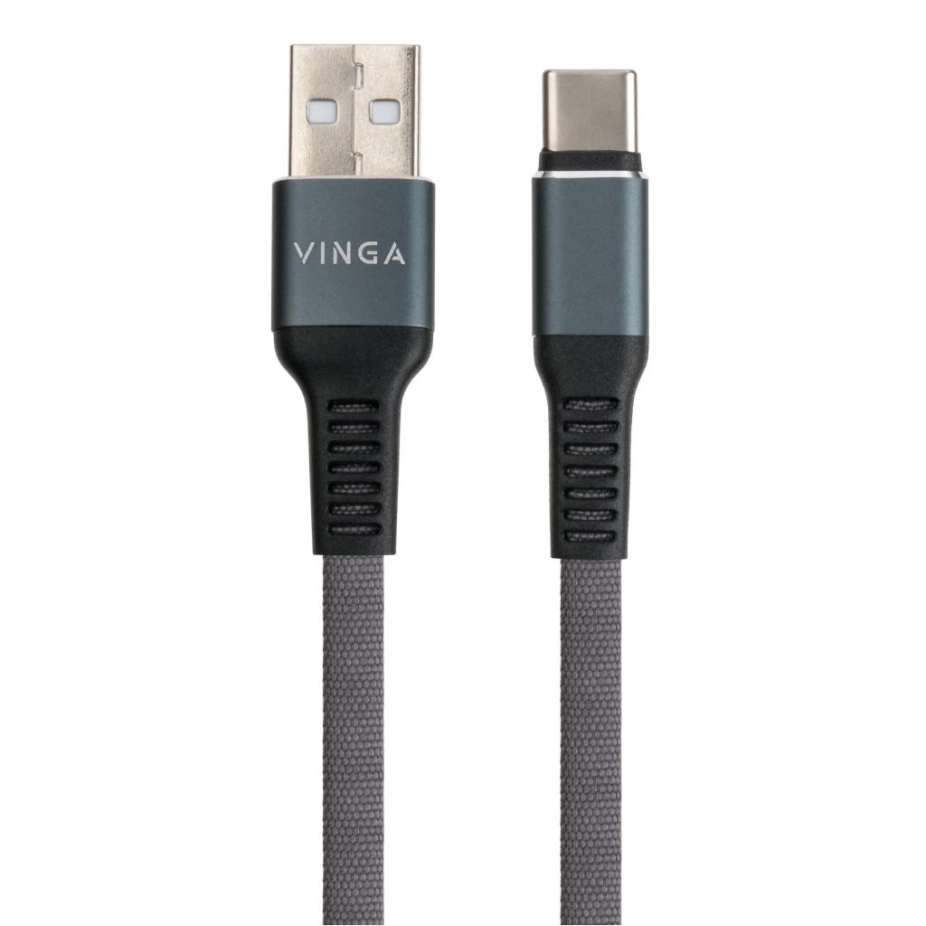 Дата кабель USB 2.0 AM to Type-C 1m flat nylon gray Vinga (VCPDCTCFNB1GR) - 1 Дата кабель USB 2.0 AM to Type-C 1m flat nylon gray Vinga (VCPDCTCFNB1GR) - 1
