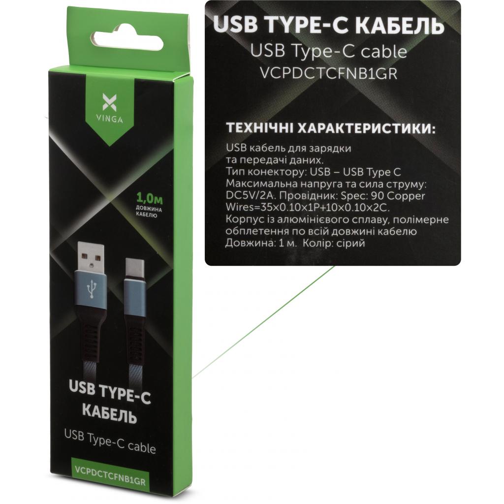 Дата кабель USB 2.0 AM to Type-C 1m flat nylon gray Vinga (VCPDCTCFNB1GR) - 3 Дата кабель USB 2.0 AM to Type-C 1m flat nylon gray Vinga (VCPDCTCFNB1GR) - 3