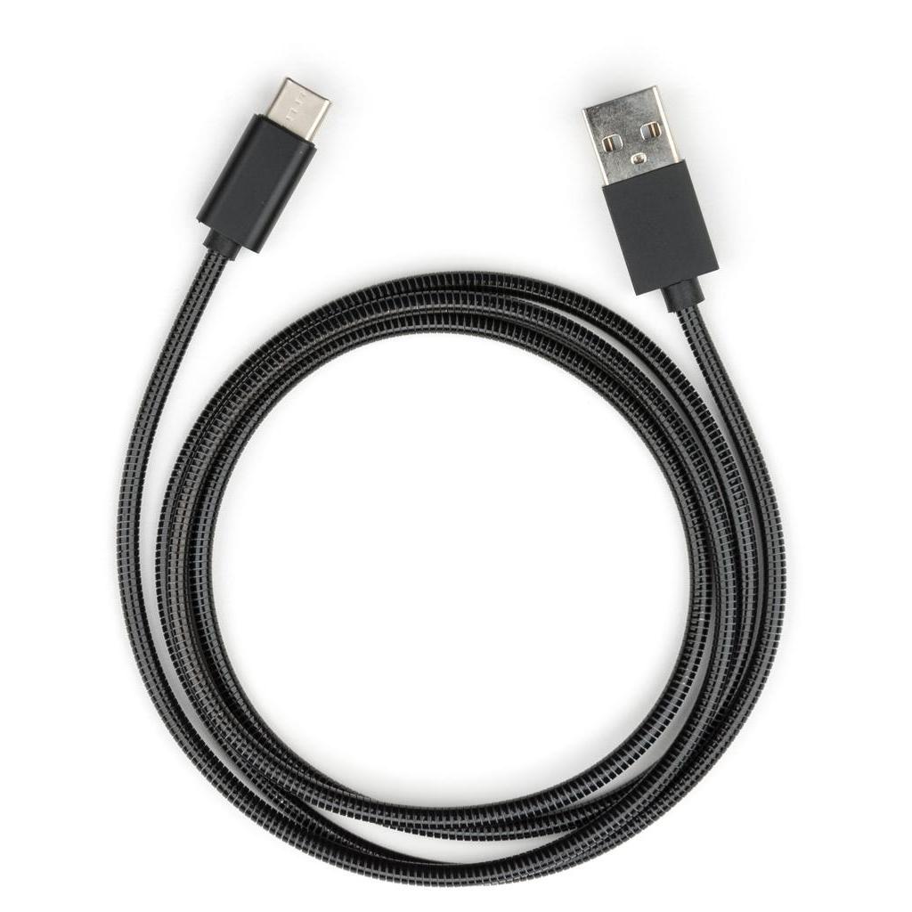 Дата кабель USB 2.0 AM to Type-C 1m stainless steel black Vinga (VCPDCTCSSJ1BK)