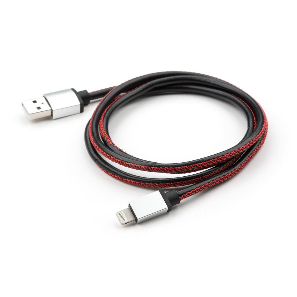 Дата кабель USB 2.0 AM to Lightning 1m pu leather black Vinga (VCPDCLLS1BK) - 1