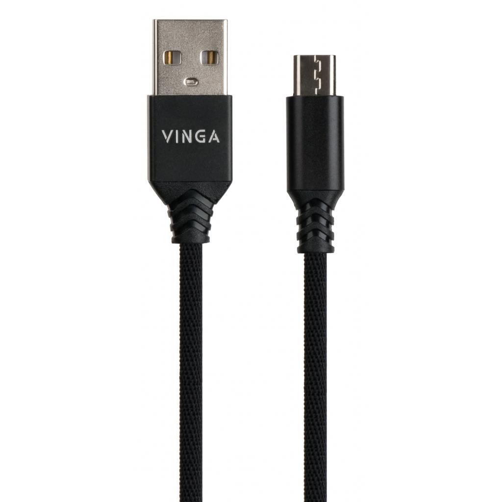 Дата кабель USB 2.0 AM to Micro 5P nylon 1m black Vinga (VCPDCMBN21BK) - 1