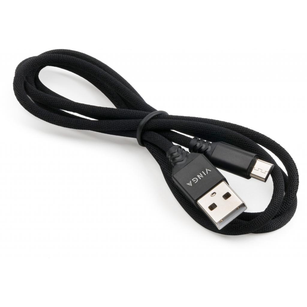 Дата кабель USB 2.0 AM to Micro 5P nylon 1m black Vinga (VCPDCMBN21BK) - 2