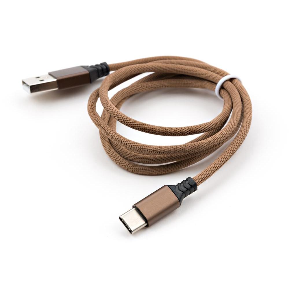 Дата кабель USB 2.0 AM to Type-C nylon 1m brown Vinga (VCPDCTCNB21BR) - 1