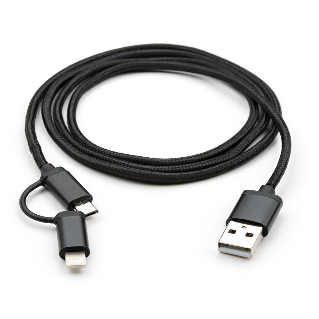 Дата кабель USB 2.0 AM to Micro 5P + Lightning 1m black Vinga (VCPDCLM1BK) - 1