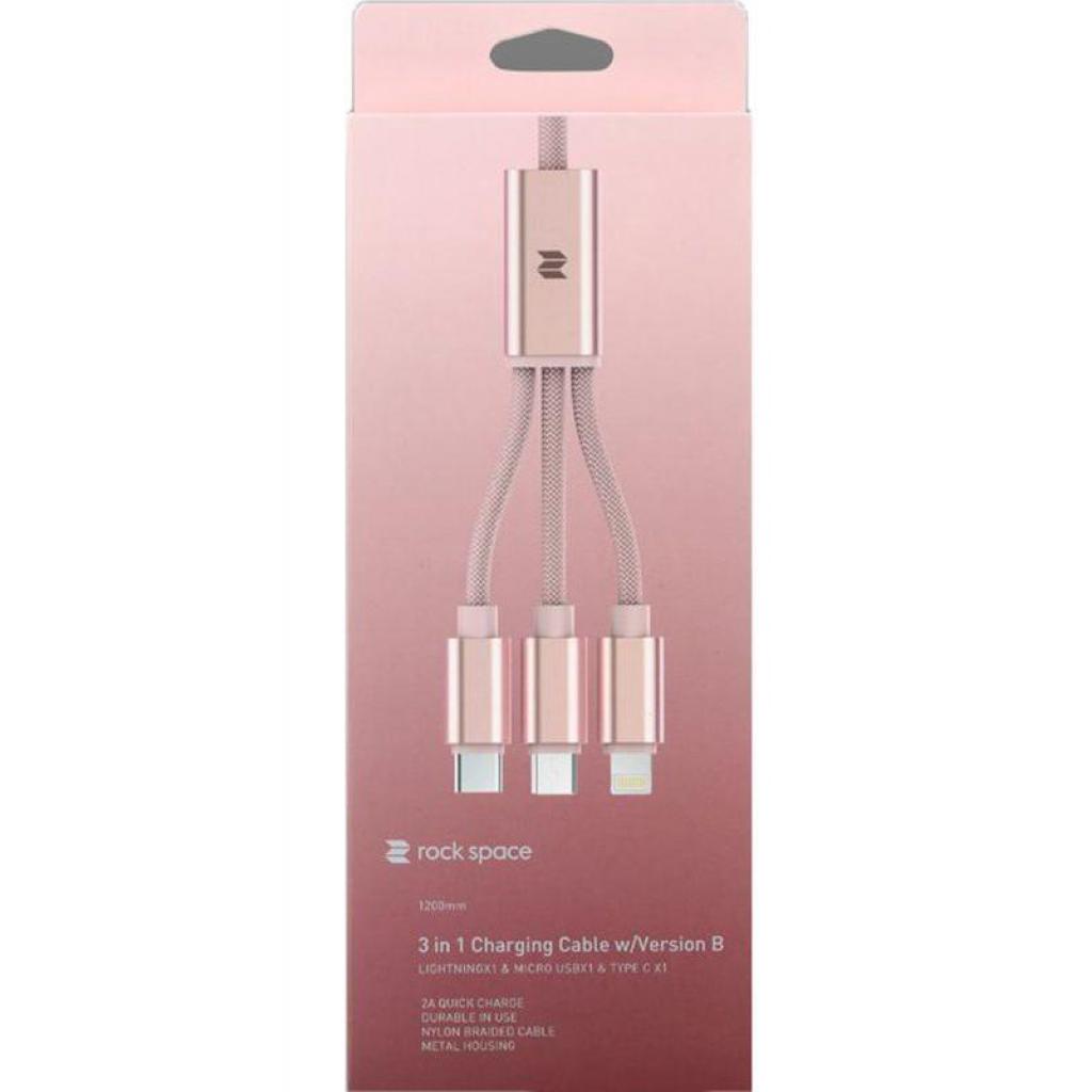 Дата кабель USB 2.0 AM to Lightning + Micro 5P + Type-C 1.2m Rose Gold Rock (RCB0436-Rose Gold) - 1