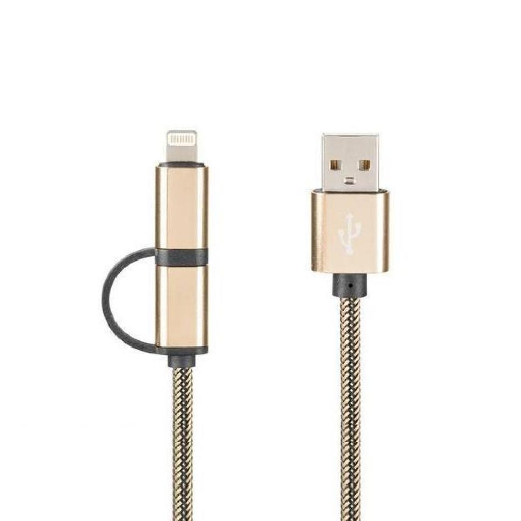 Дата кабель USB 2.0 AM to Lightning + Micro 5P Pro Combo Gold Gelius (65132)
