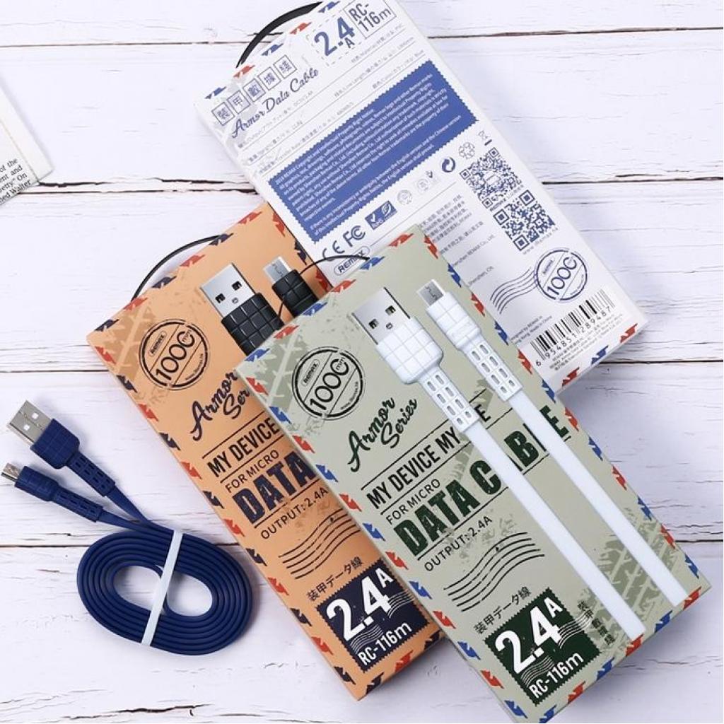 Дата кабель USB 2.0 AM to Micro 5P 1.0m Armor Series white Remax (RC-116M-WHITE) - 2