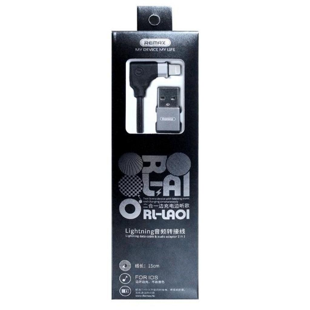 Дата кабель USB 2.0 AM to Lightning + Audio Adaptor 0.15m black Remax (RL-LA01-BLACK) - 1