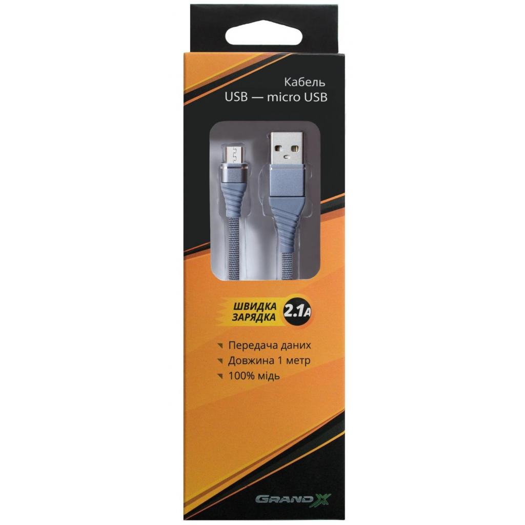 Дата кабель USB 2.0 AM to Micro 5P 1.2m 2A Grey Grand-X (NM012GR) - 1