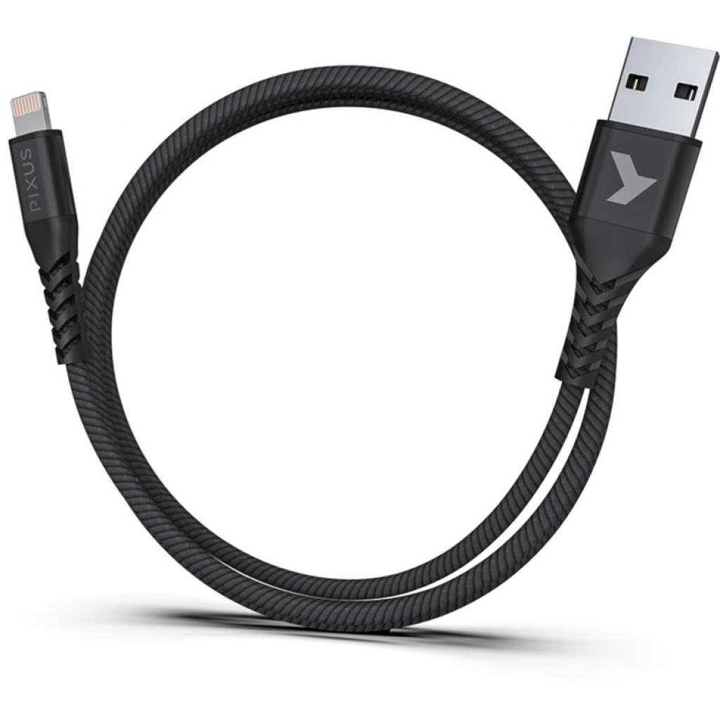 Дата кабель USB 2.0 AM to Lightning 1.0m MFI Flex Black Pixus (4897058530957) - 1
