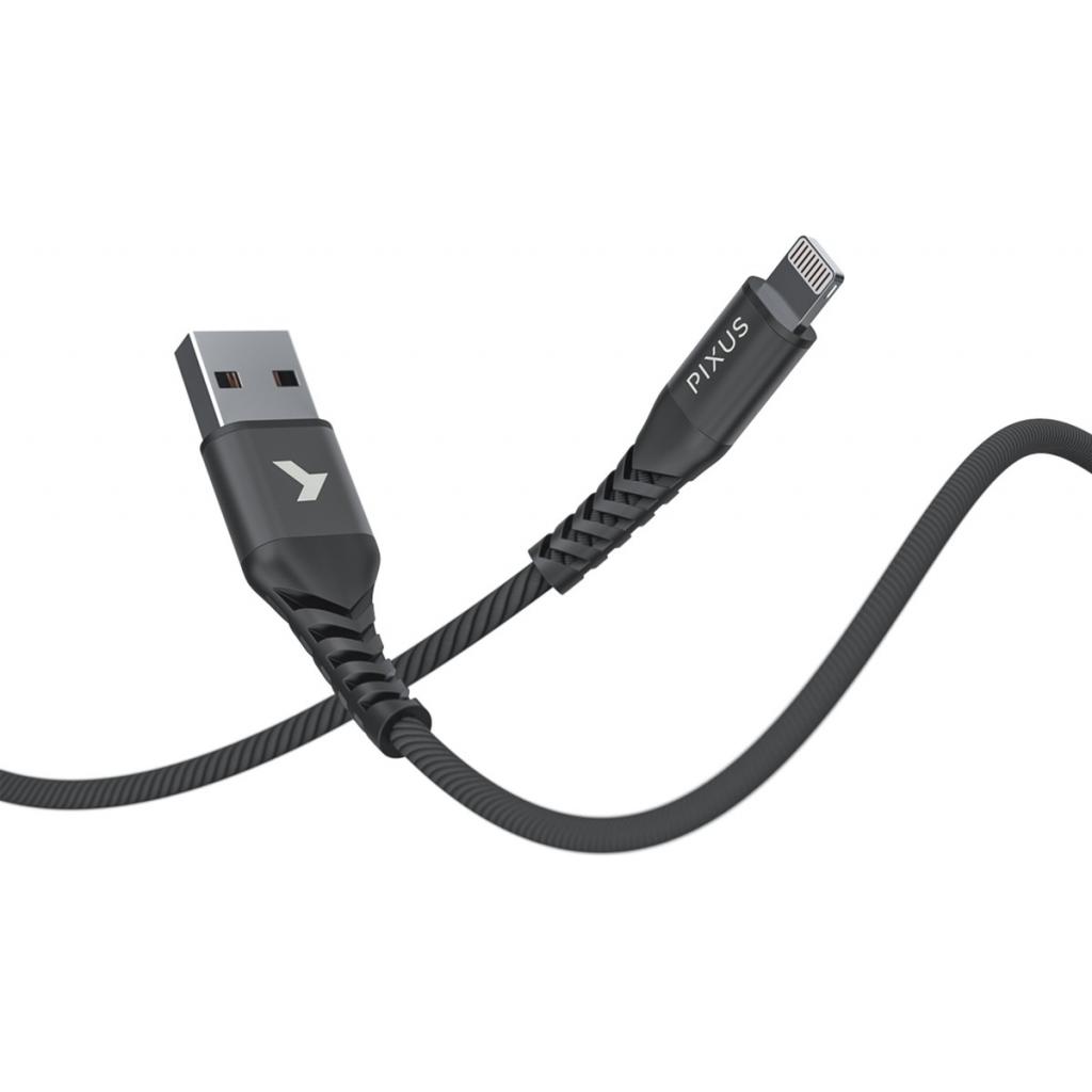 Дата кабель USB 2.0 AM to Lightning 1.0m MFI Flex Black Pixus (4897058530957) - 2