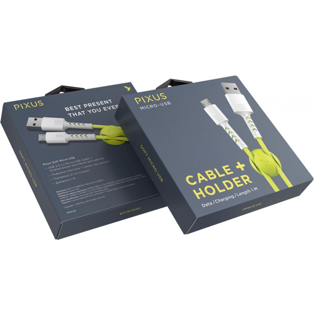 Дата кабель USB 2.0 AM to Micro 5P 1.0m Soft white/lime Pixus (4897058531176) - 4