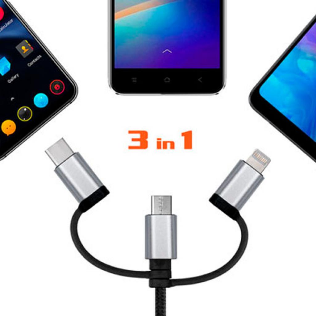 Дата кабель USB 2.0 AM to 3in1 1.0m Premium black REAL-EL (EL123500035) - 3 Дата кабель USB 2.0 AM to 3in1 1.0m Premium black REAL-EL (EL123500035) - 3