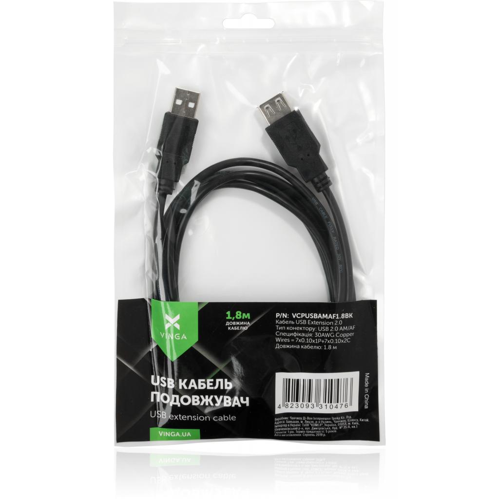Дата кабель USB 2.0 AM/AF 1.8m Vinga (VCPUSBAMAF1.8BK) - 3