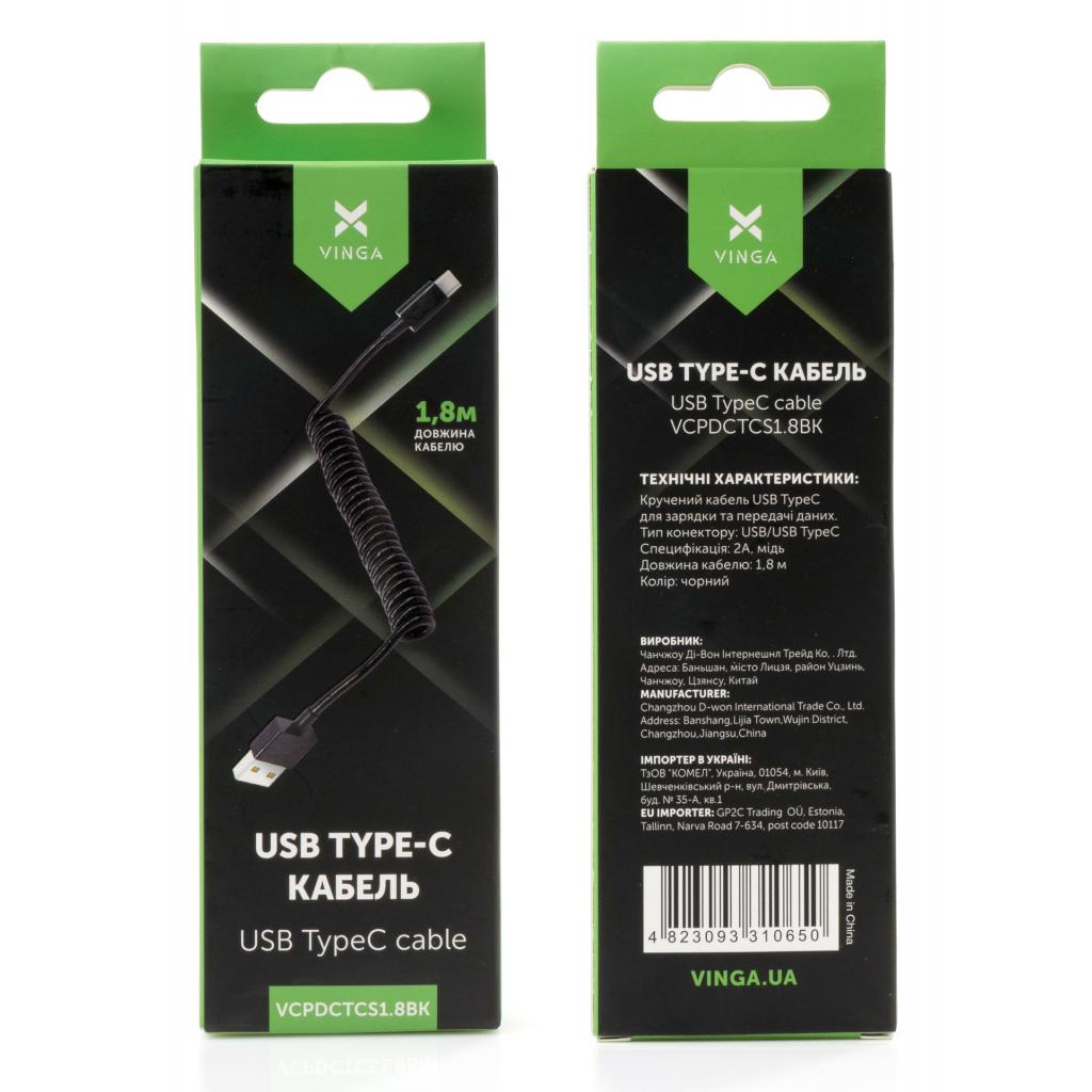 Дата кабель USB 2.0 AM to Type-C 1.8m Spring black Vinga (VCPDCTCS1.8BK) - 3