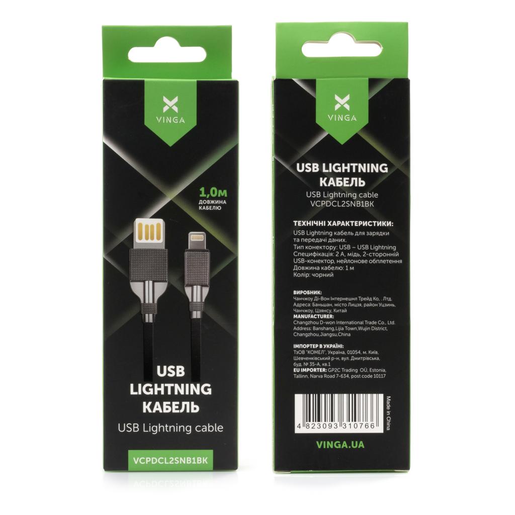 Дата кабель USB 2.0 AM to Lightning 1.0m 2-sides usb nylon black Vinga (VCPDCL2SNB1BK) - 3