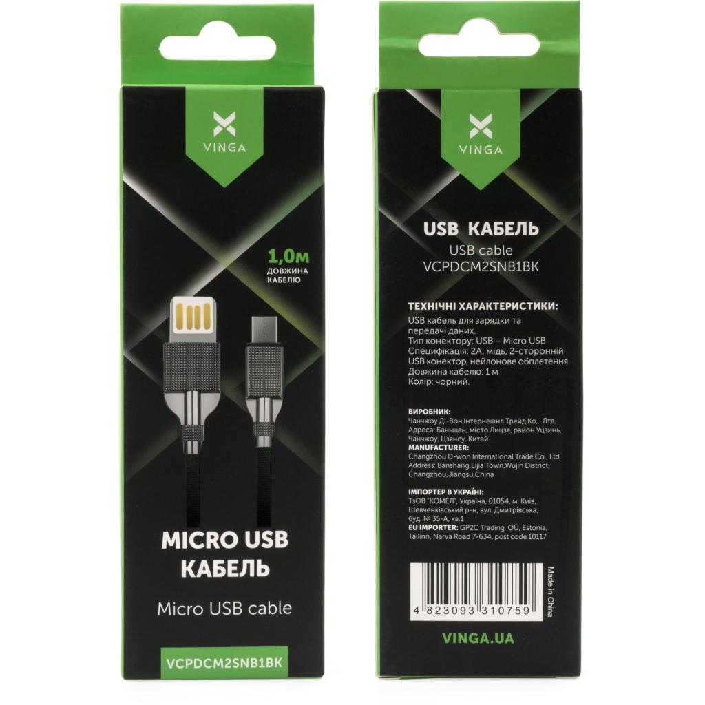 Дата кабель USB 2.0 AM to Micro 5P 1.0m 2-sides usb nylon black Vinga (VCPDCM2SNB1BK) - 3