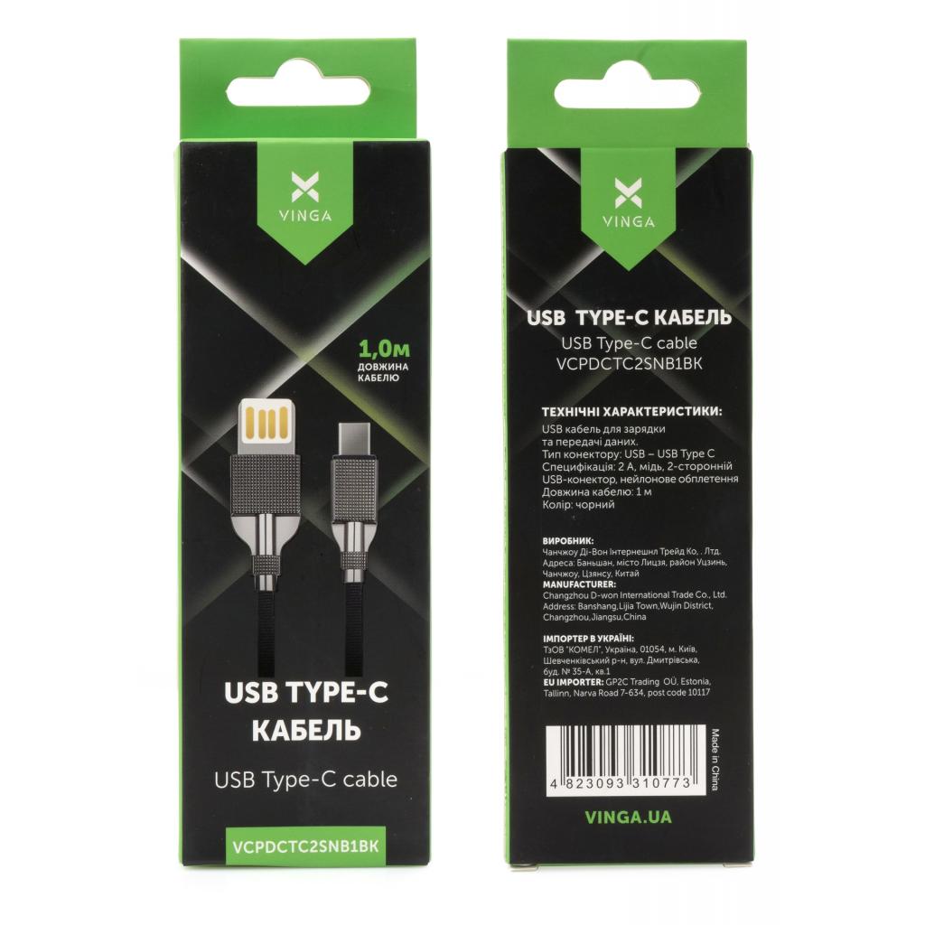 Дата кабель USB 2.0 AM to Type-C 1.0m 2-sides usb nylon black Vinga (VCPDCTC2SNB1BK) - 3