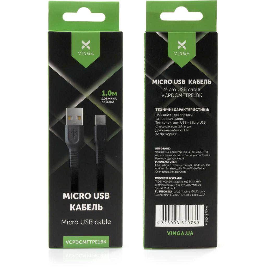 Дата кабель USB 2.0 AM to Micro 5P 1.0m flat art TPE back Vinga (VCPDCMFTPE1BK) - 3 Дата кабель USB 2.0 AM to Micro 5P 1.0m flat art TPE back Vinga (VCPDCMFTPE1BK) - 3